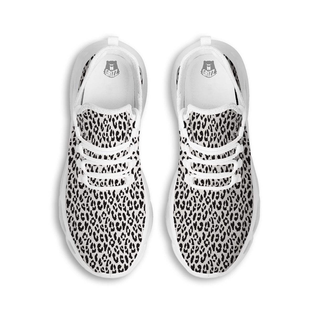 Leopard White Print Pattern White Running Shoes-grizzshop