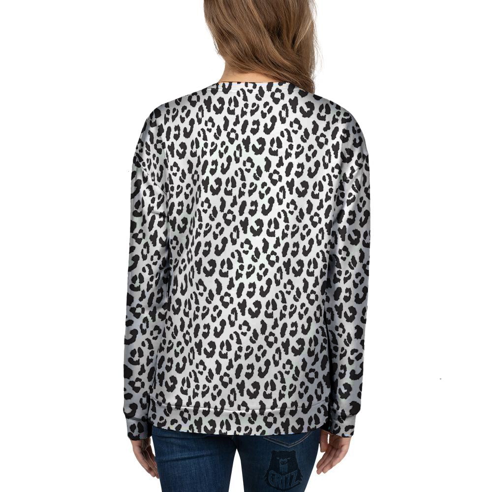 Leopard White Print Pattern Women's Sweatshirt-grizzshop