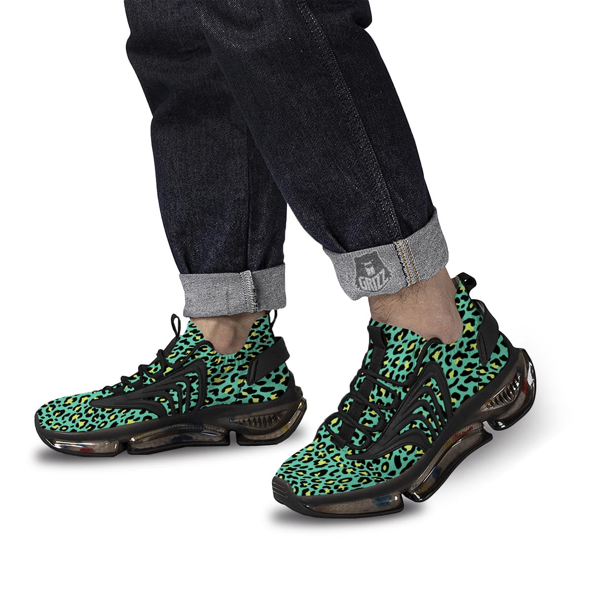 Leopard Yellow And Teal Print Pattern Black Gym Shoes-grizzshop