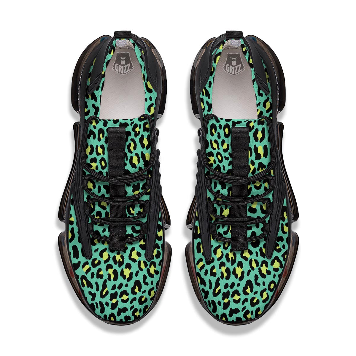 Leopard Yellow And Teal Print Pattern Black Gym Shoes-grizzshop