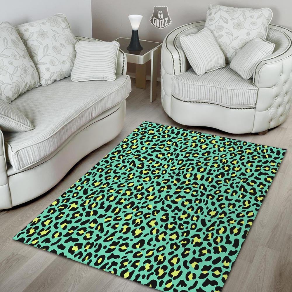 Leopard Yellow And Teal Print Pattern Floor Mat-grizzshop