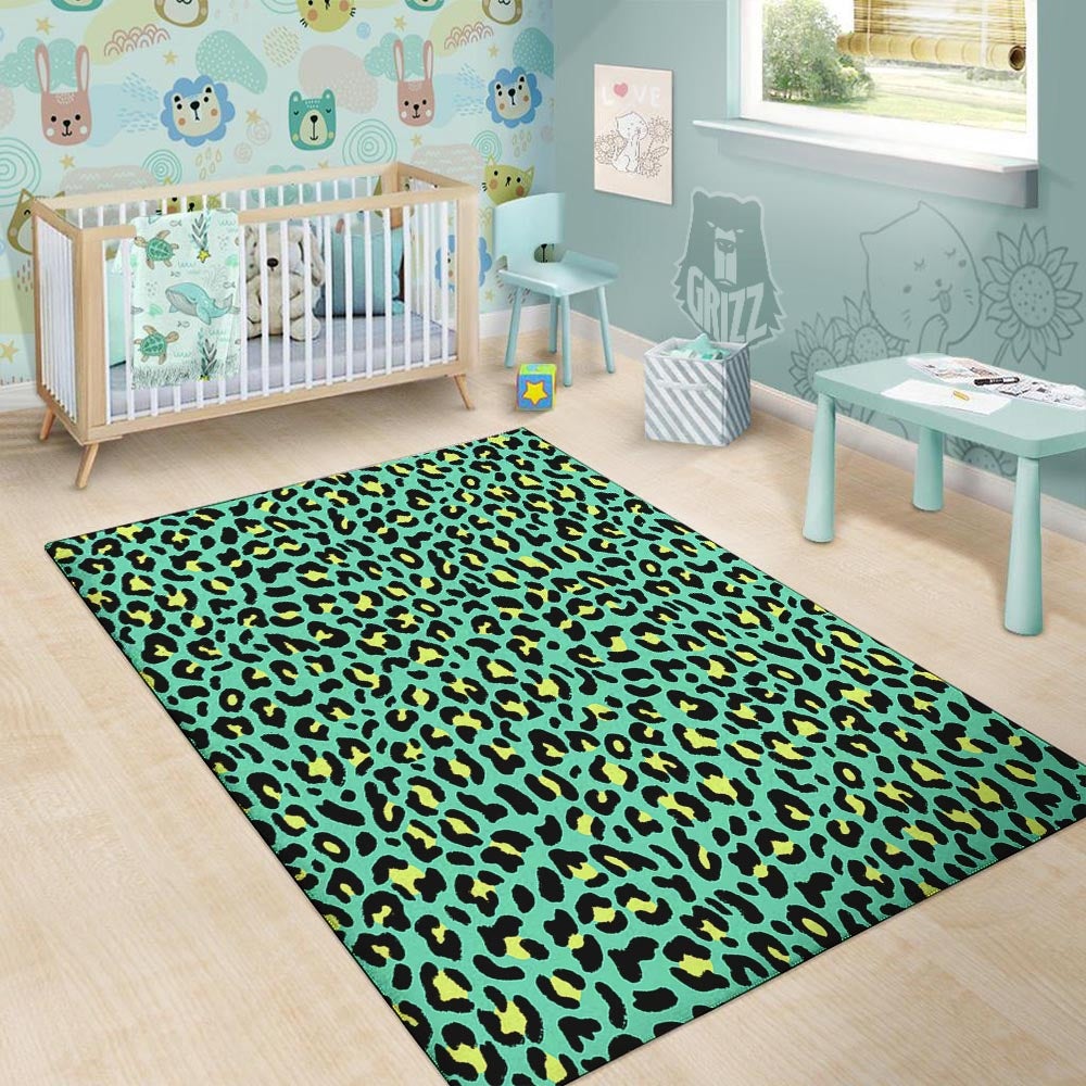 Leopard Yellow And Teal Print Pattern Floor Mat-grizzshop