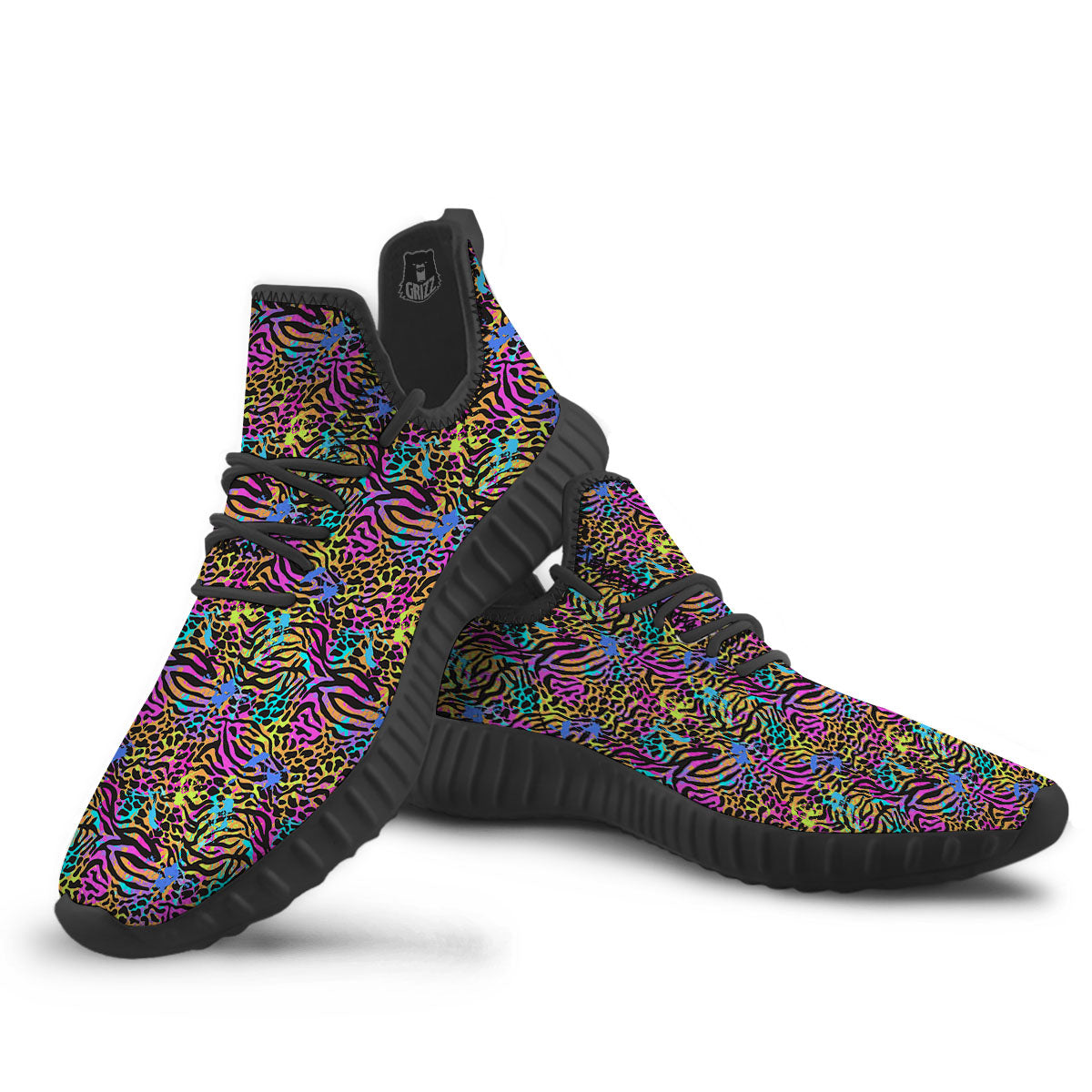 Leopard Zebra Colorful Print Pattern Black Walking Shoes-grizzshop