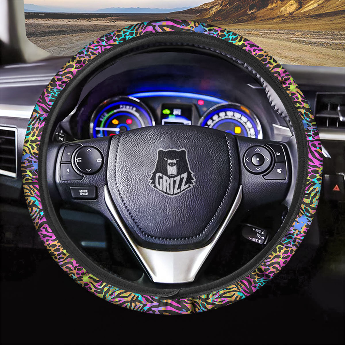 Leopard Zebra Colorful Print Pattern Car Steering Wheel Cover-grizzshop