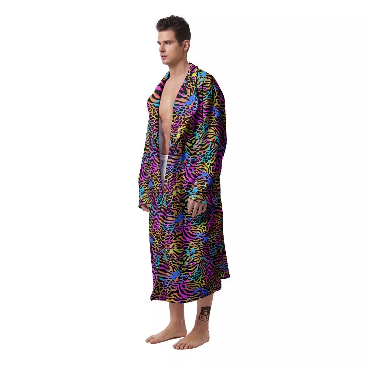 Leopard Zebra Colorful Print Pattern Men's Robe-grizzshop