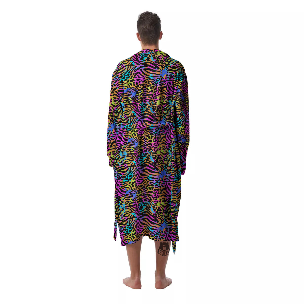 Leopard Zebra Colorful Print Pattern Men's Robe-grizzshop