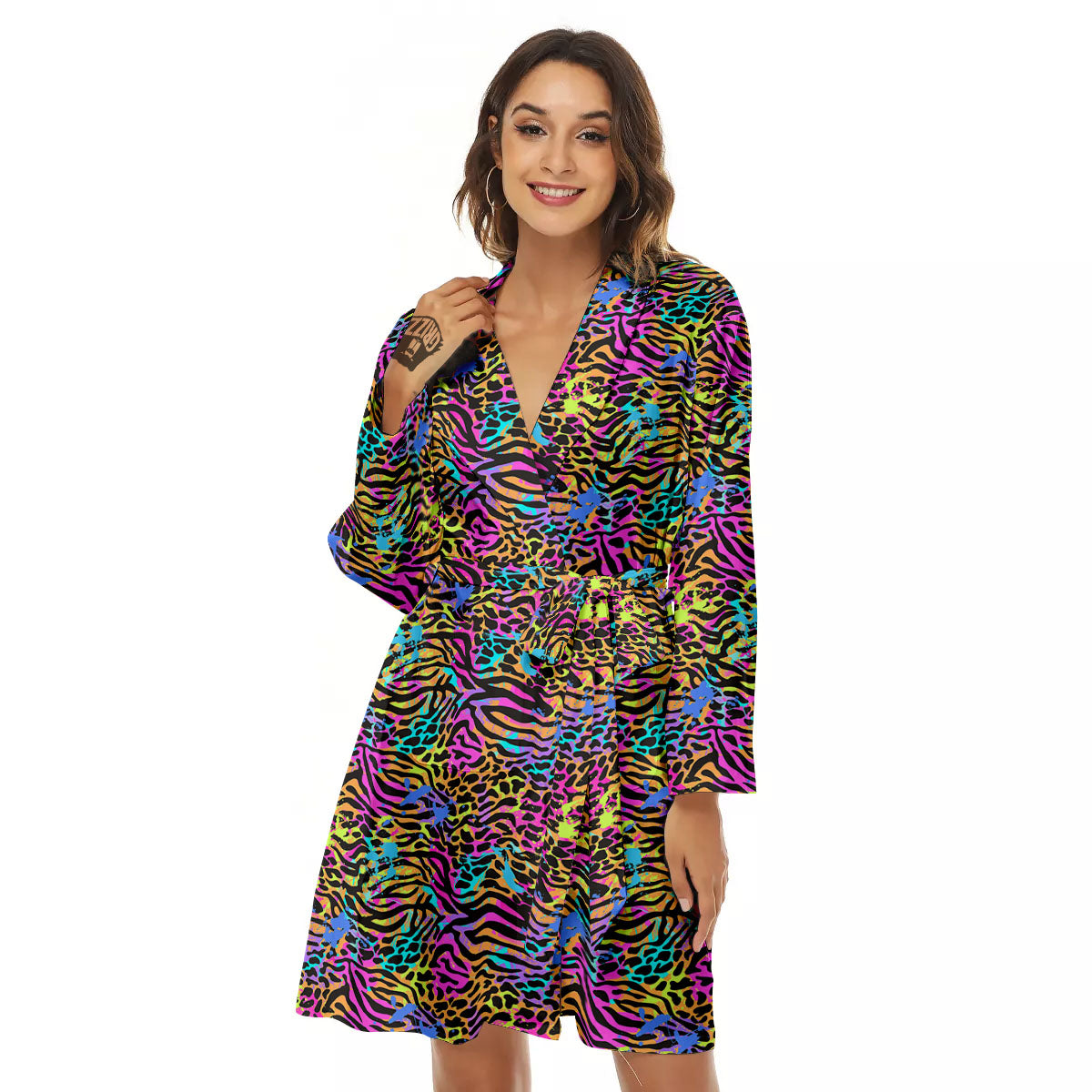 Leopard Zebra Colorful Print Pattern Women's Robe-grizzshop