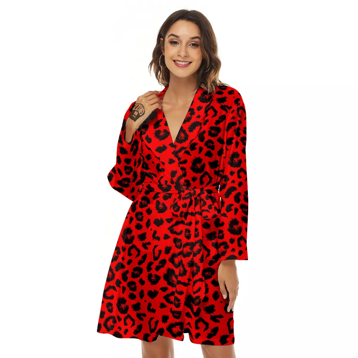 Leopard Red Print Pattern Women's Robe-grizzshop