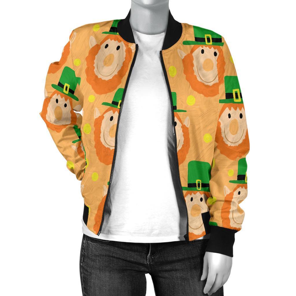 Leprechaun St Patrick's Day Pattern Print Women Casual Bomber Jacket-grizzshop