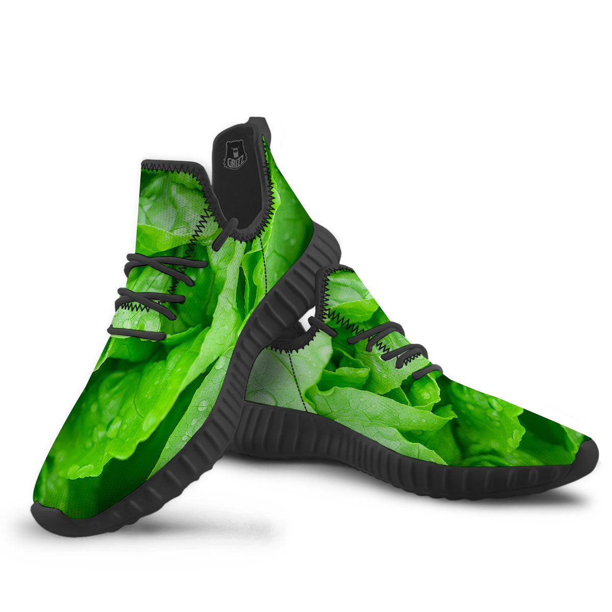Lettuce Fresh Leaves Print Black Walking Shoes-grizzshop