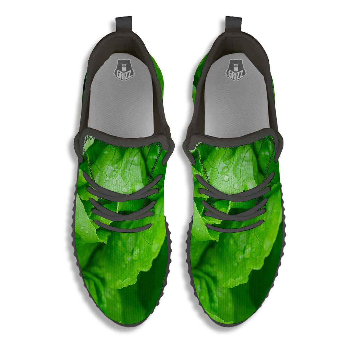Lettuce Fresh Leaves Print Black Walking Shoes-grizzshop