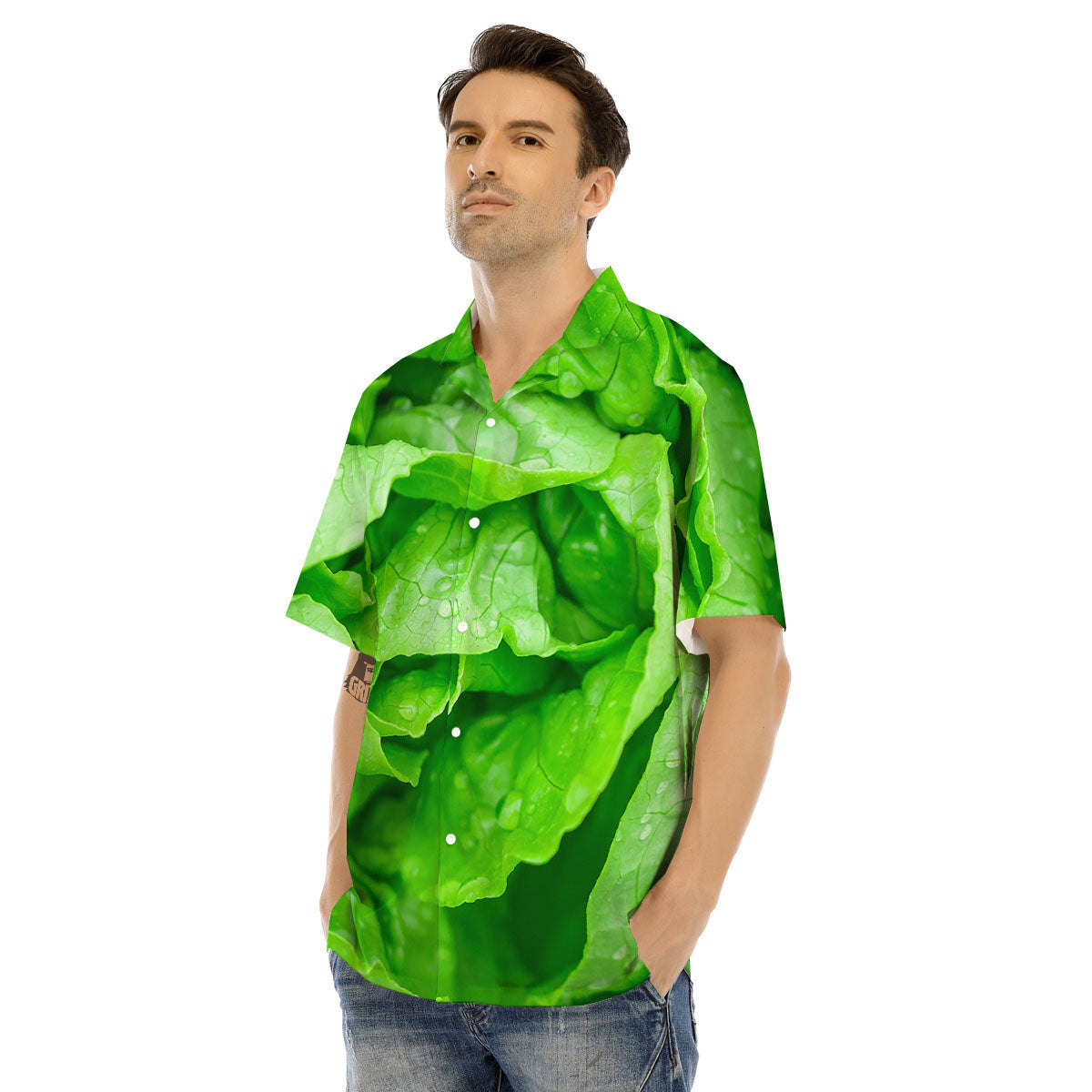 Lettuce Fresh Leaves Print Men's Hawaiian Shirt-grizzshop