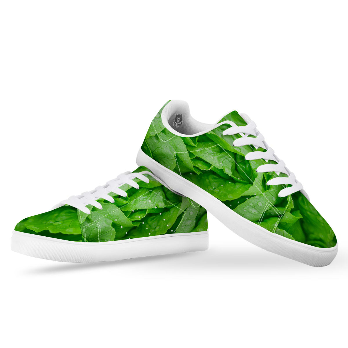 Lettuce Fresh Leaves Print White Low Top Sneakers-grizzshop