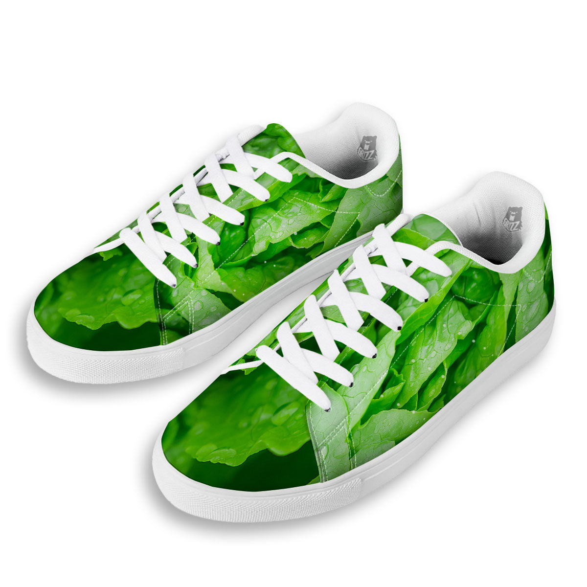Lettuce Fresh Leaves Print White Low Top Sneakers-grizzshop