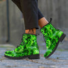 Lettuce Green Leaves Print Leather Boots-grizzshop
