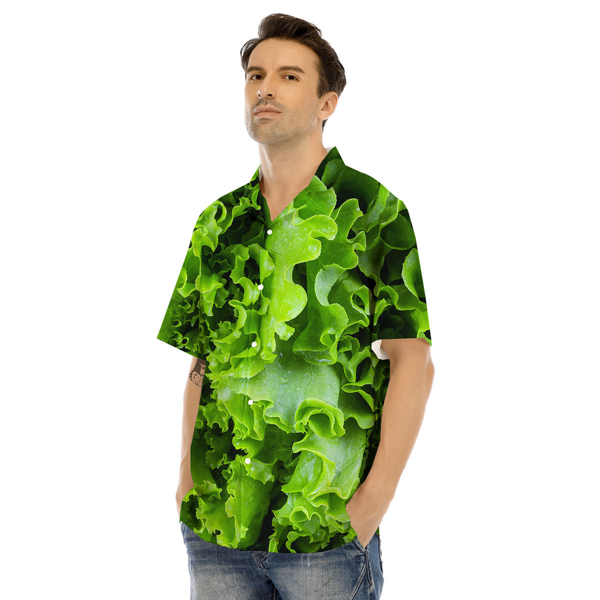 Lettuce Green Leaves Print Men's Hawaiian Shirt-grizzshop