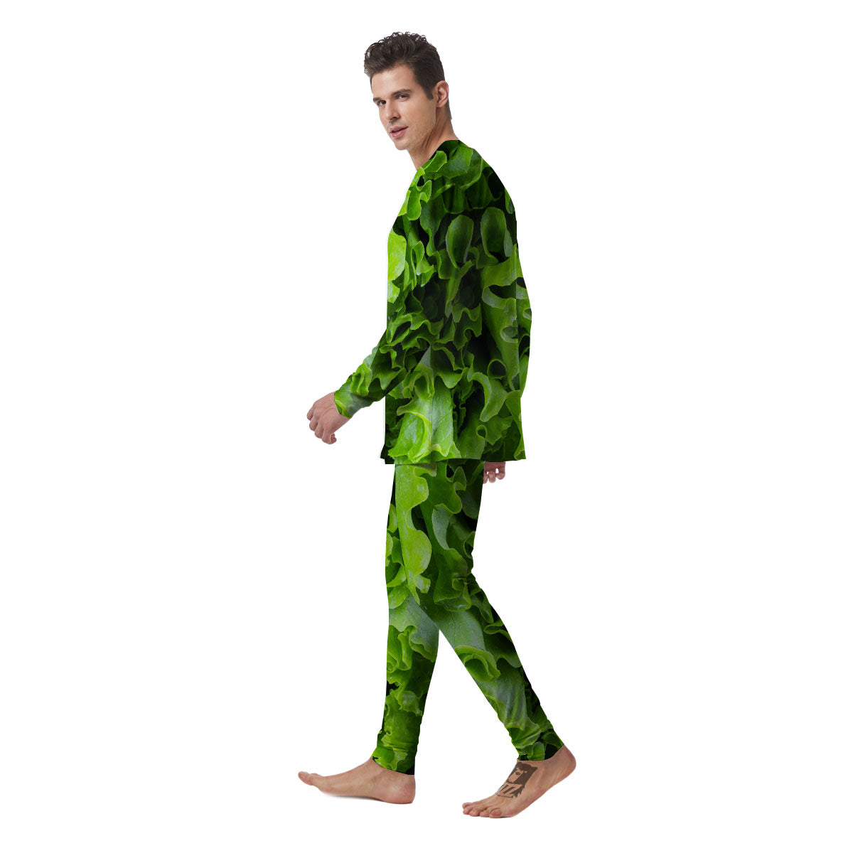 Lettuce Green Leaves Print Men's Pajamas-grizzshop
