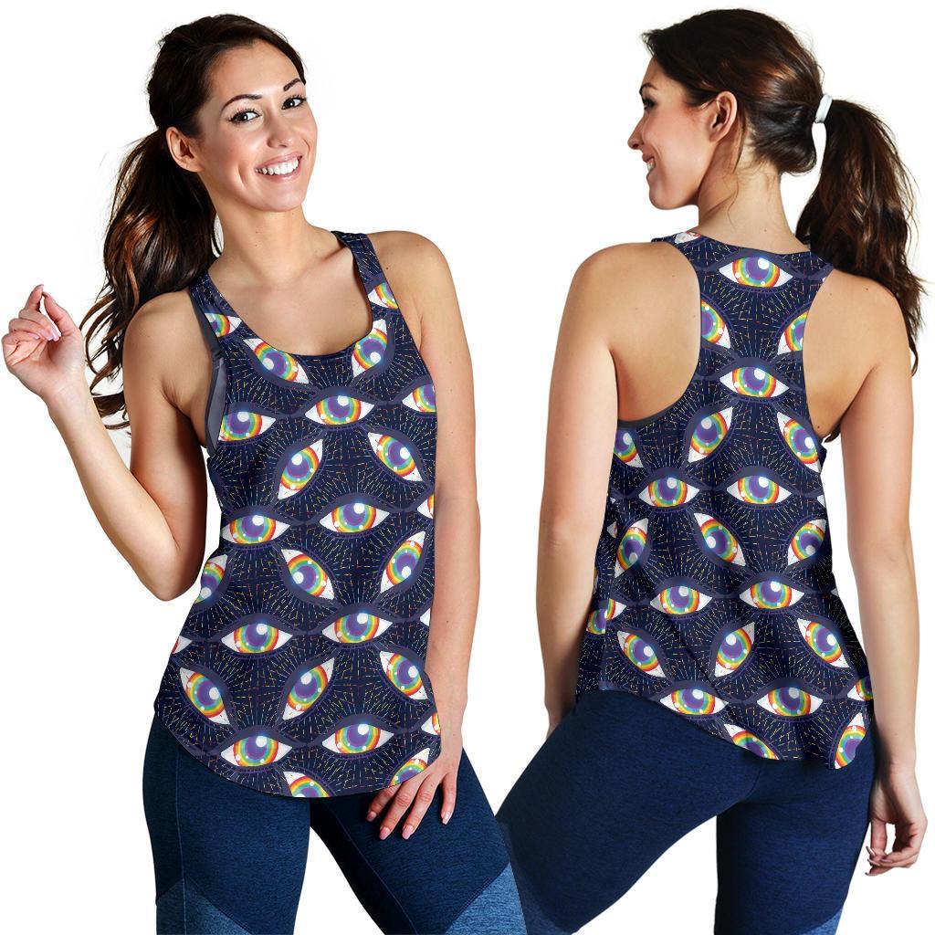 Lgbt Pride Rainbow Eye Pattern Print Racerback Tank Tops-grizzshop