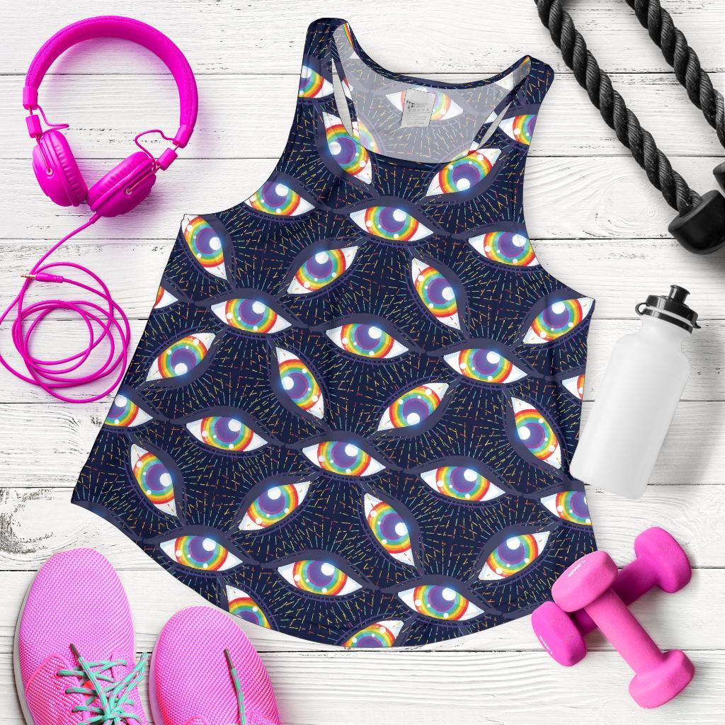 Lgbt Pride Rainbow Eye Pattern Print Racerback Tank Tops-grizzshop