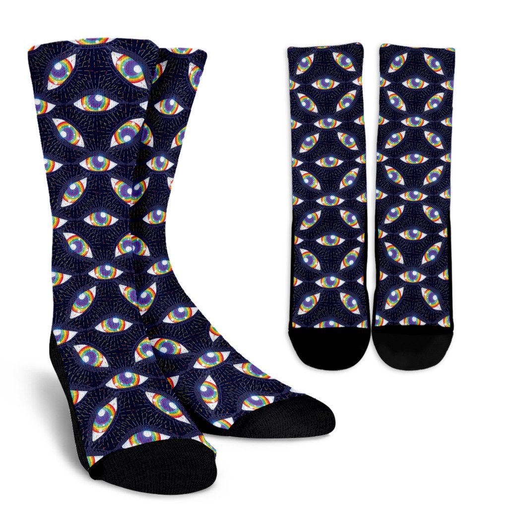 Lgbt Pride Rainbow Eye Pattern Print Unisex Crew Socks-grizzshop