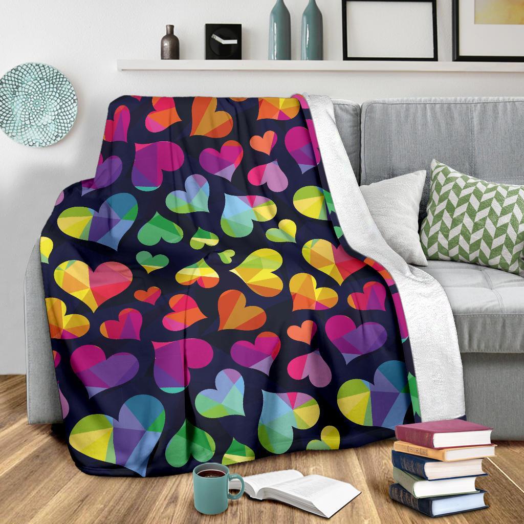 Lgbt Pride Rainbow Heart Pattern Print Blanket-grizzshop