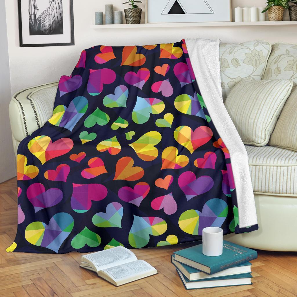 Lgbt Pride Rainbow Heart Pattern Print Blanket-grizzshop