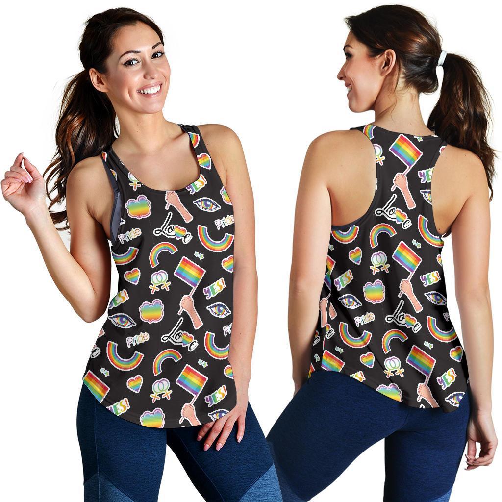 Lgbt Pride Rainbow Pattern Print Racerback Tank Tops-grizzshop