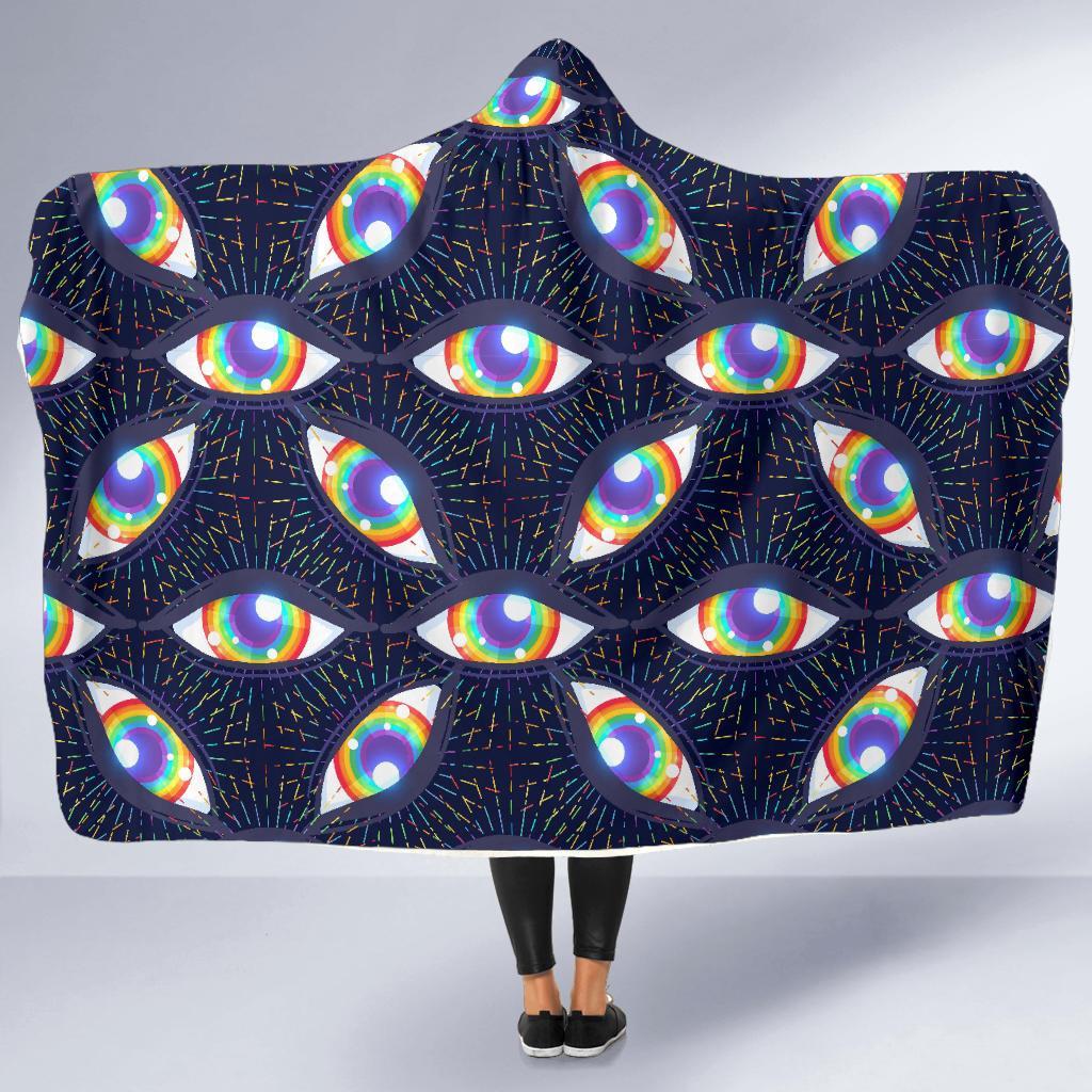 Lgbt Rainbow Eye Patterm Print Hooded Blanket-grizzshop
