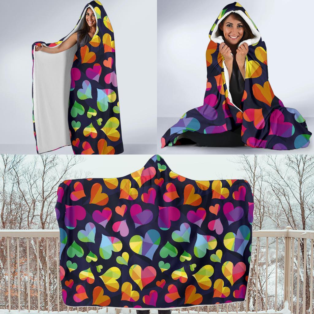 Lgbt Rainbow Heart Patterm Print Hooded Blanket-grizzshop