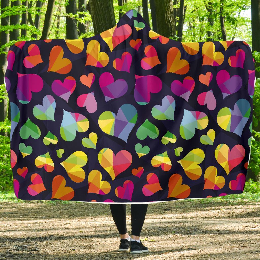 Lgbt Rainbow Heart Patterm Print Hooded Blanket-grizzshop