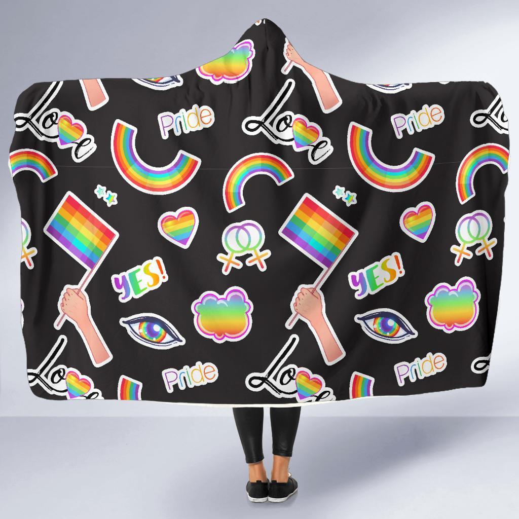 Lgbt Rainbow Patterm Print Hooded Blanket-grizzshop