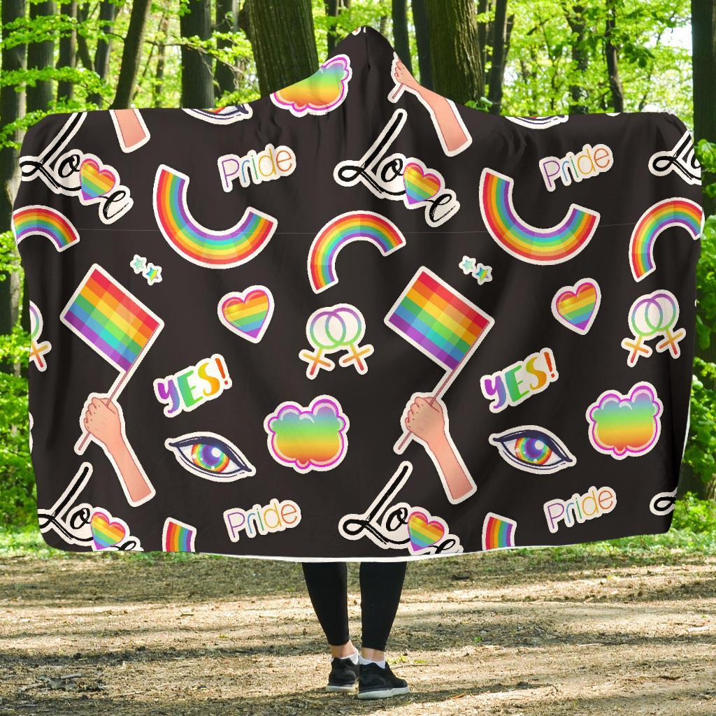 Lgbt Rainbow Patterm Print Hooded Blanket-grizzshop