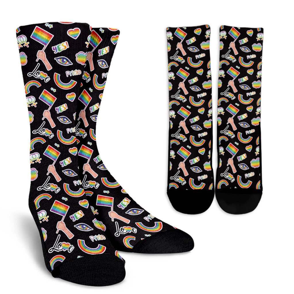 Lgbt Pride Rainbow Pattern Print Unisex Crew Socks-grizzshop