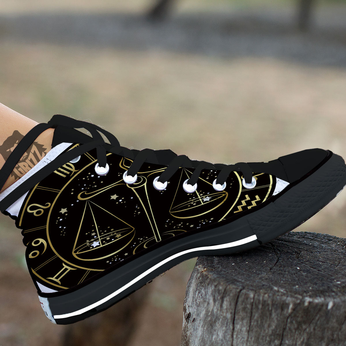 Libra Sign Black And Gold Print Black High Top Shoes-grizzshop