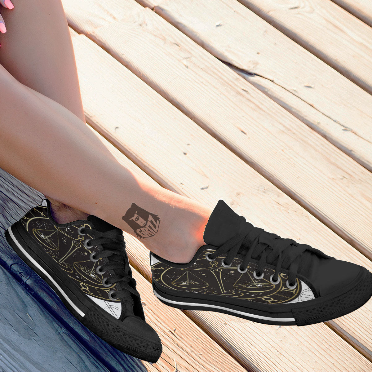 Libra Sign Black And Gold Print Black Low Top Shoes-grizzshop