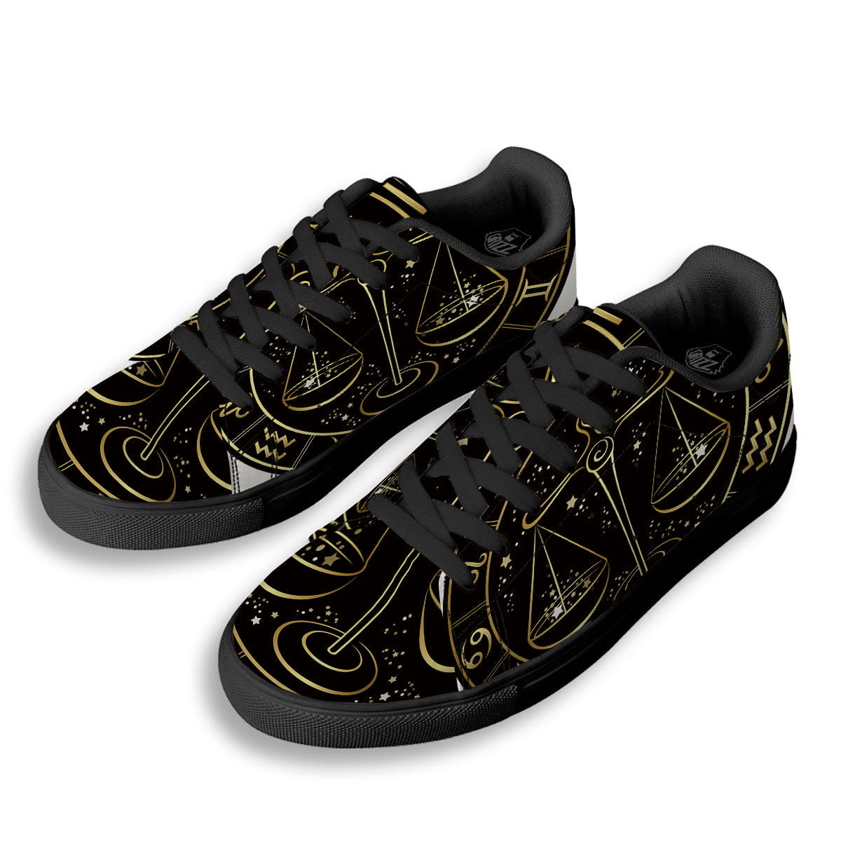 Libra Sign Black And Gold Print Black Low Top Sneakers-grizzshop