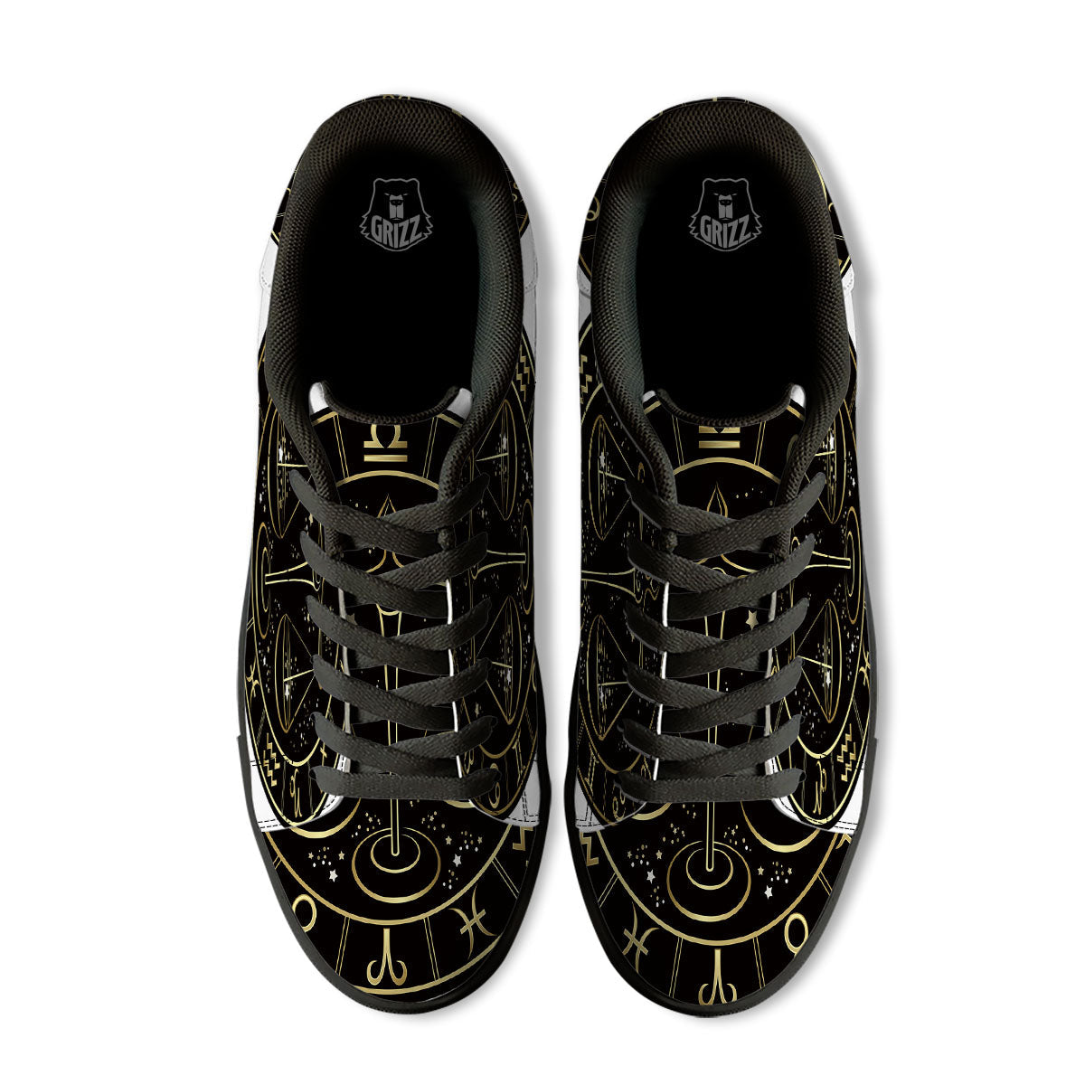 Libra Sign Black And Gold Print Black Low Top Sneakers-grizzshop