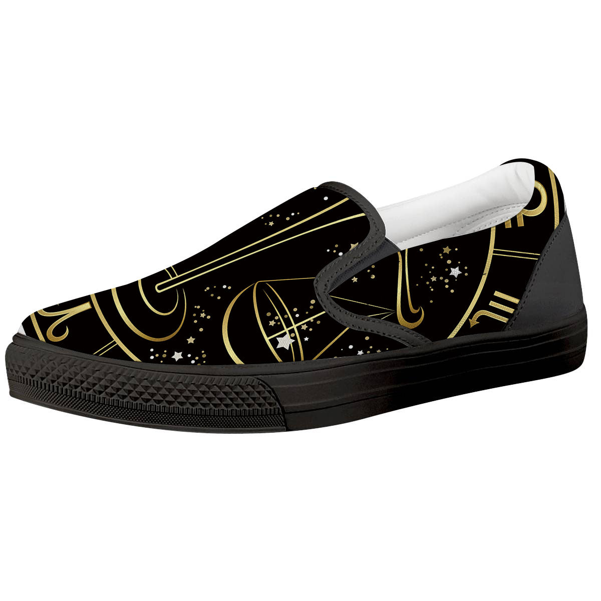 Libra Sign Black And Gold Print Black Slip On Shoes-grizzshop