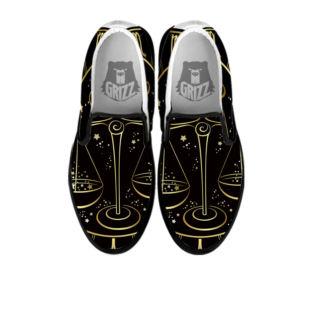 Libra Sign Black And Gold Print Black Slip On Shoes-grizzshop