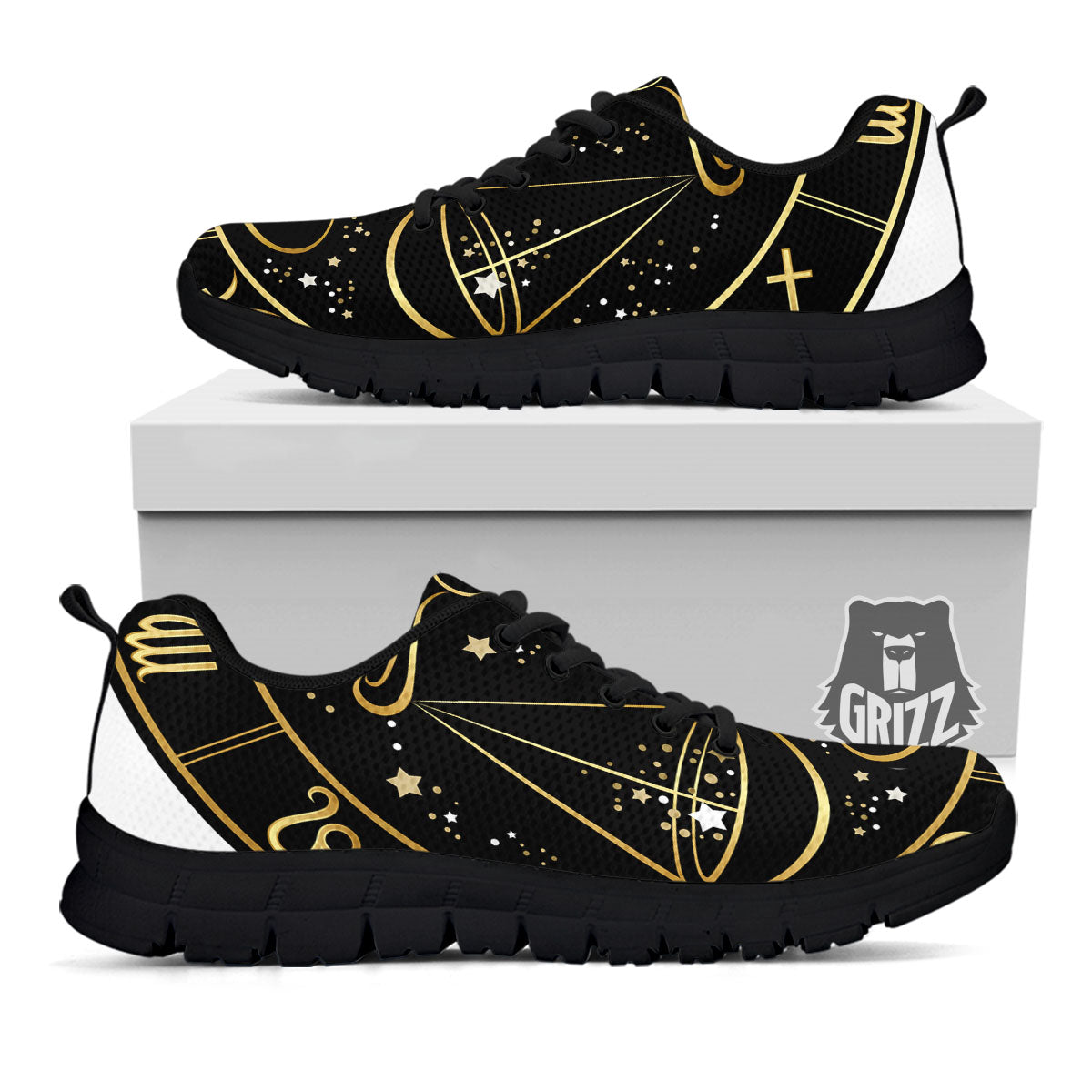 Libra Sign Black And Gold Print Black Sneaker-grizzshop