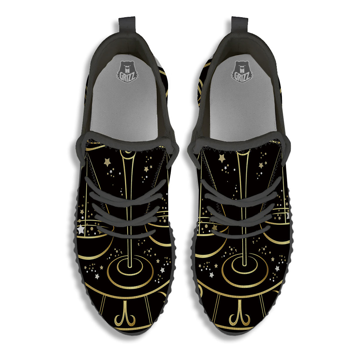 Libra Sign Black And Gold Print Black Walking Shoes-grizzshop