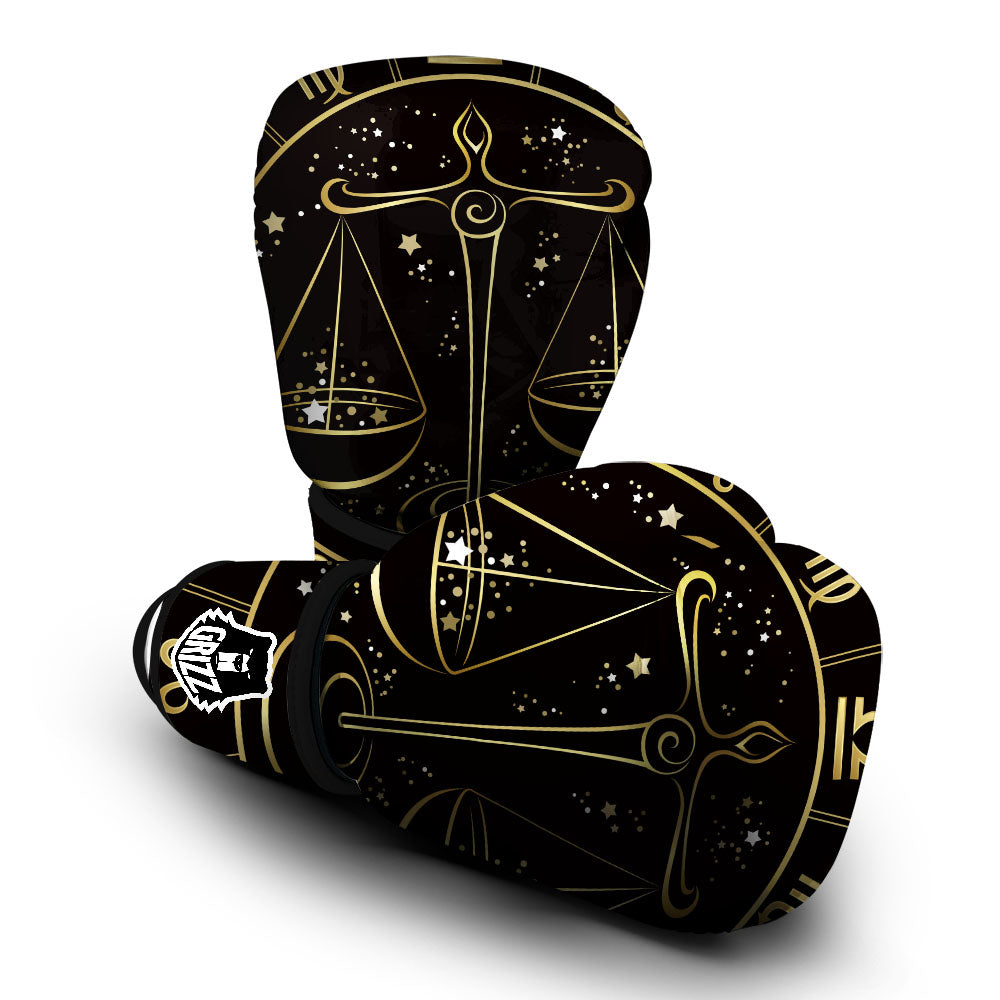 Libra Sign Black And Gold Print Boxing Gloves-grizzshop