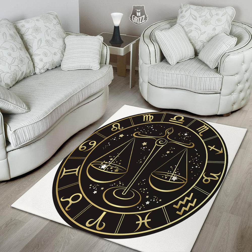 Libra Sign Black And Gold Print Floor Mat-grizzshop