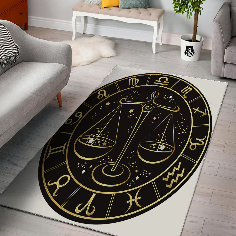 Libra Sign Black And Gold Print Floor Mat-grizzshop