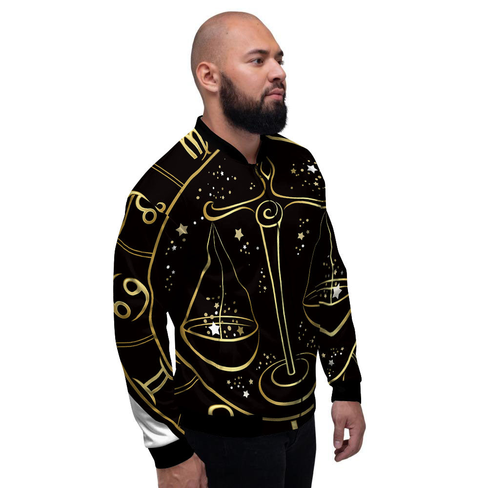 Libra Sign Black And Gold Print Men's Bomber Jacket-grizzshop
