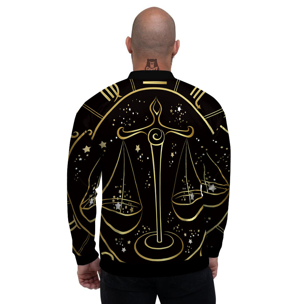 Libra Sign Black And Gold Print Men's Bomber Jacket-grizzshop