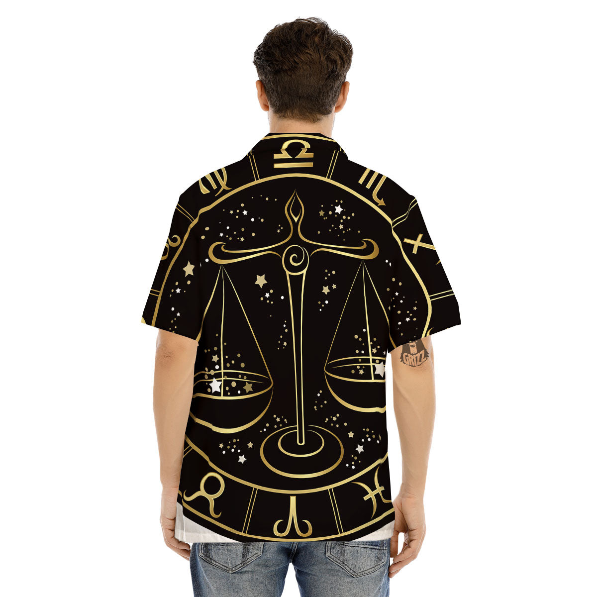 Libra Sign Black And Gold Print Men's Hawaiian Shirt-grizzshop