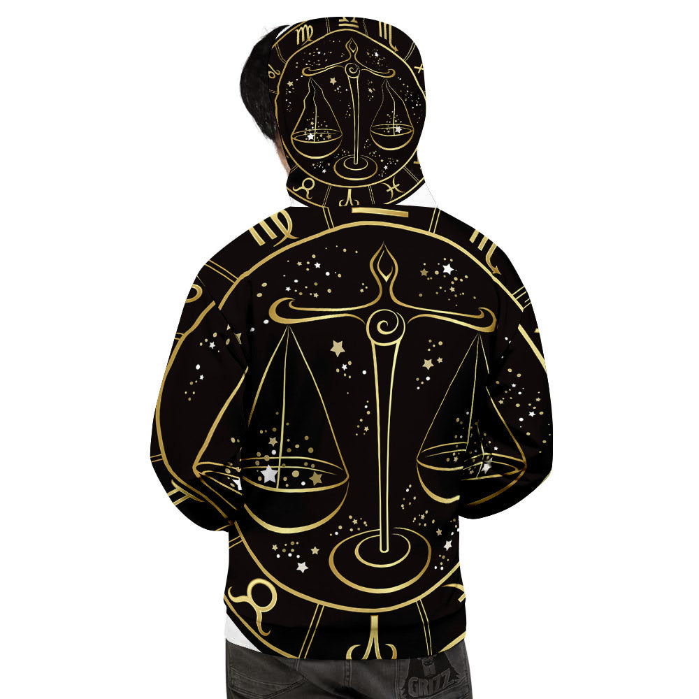Libra Sign Black And Gold Print Men's Hoodie-grizzshop