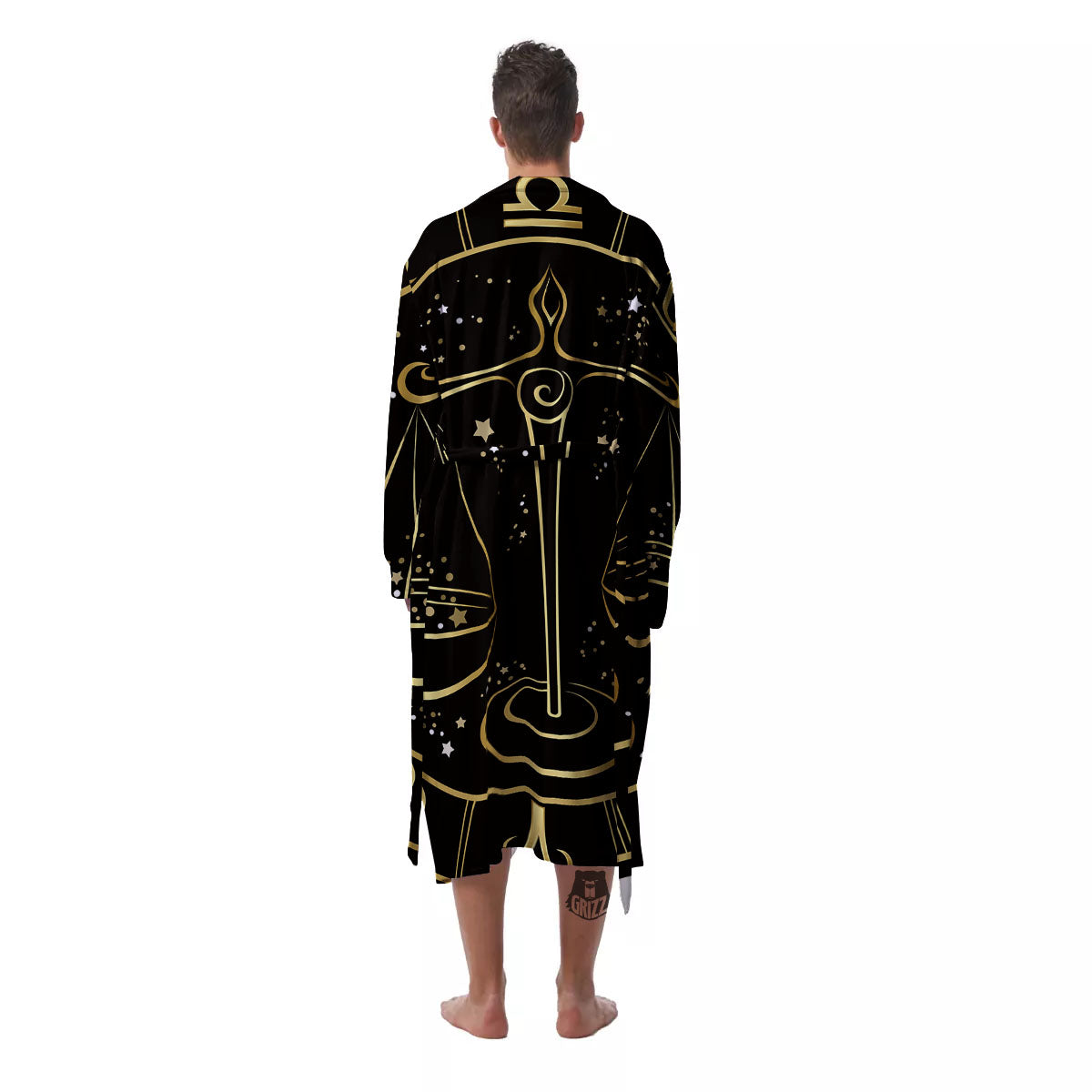 Libra Sign Black And Gold Print Men's Robe-grizzshop
