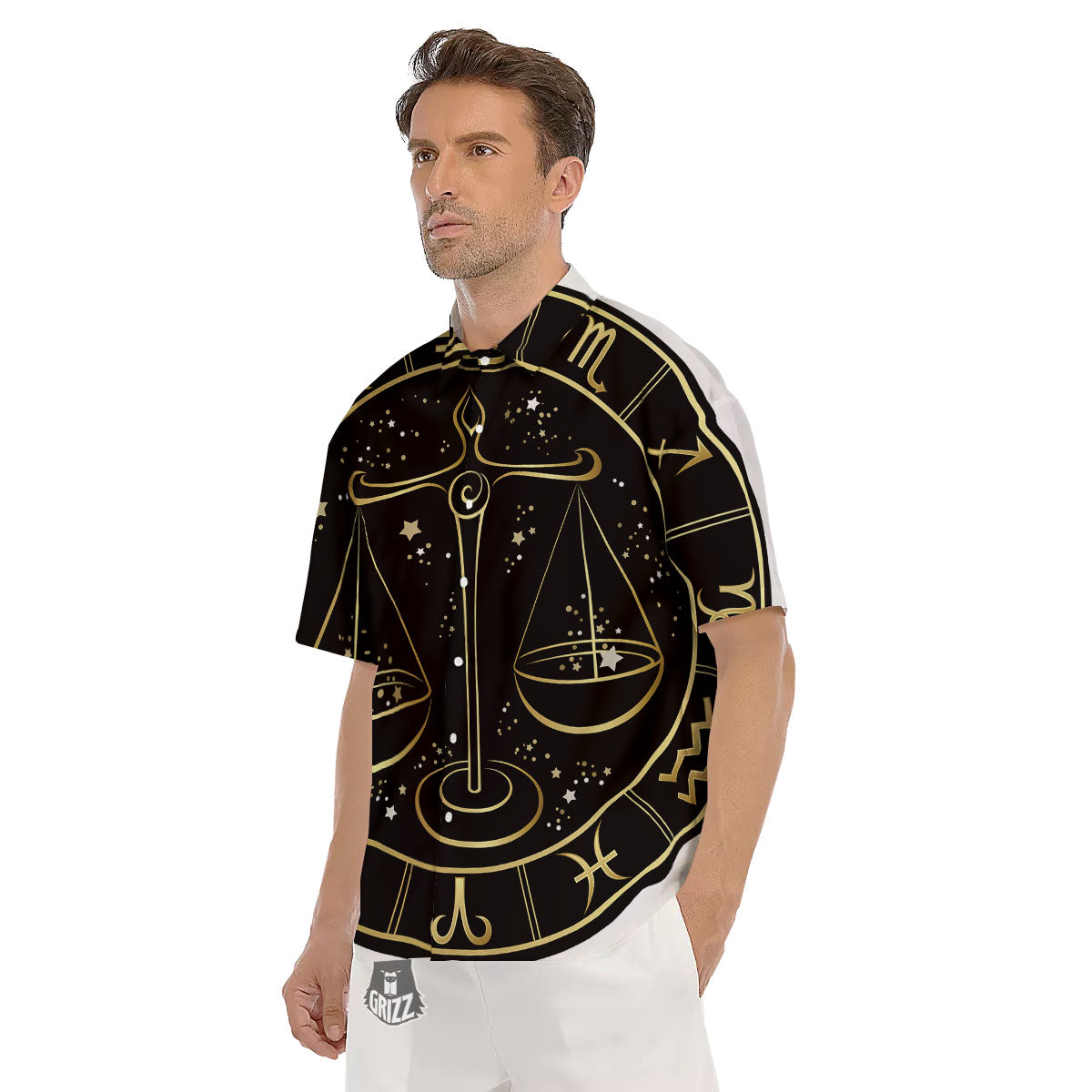 Libra Sign Black And Gold Print Men's Short Sleeve Shirts-grizzshop